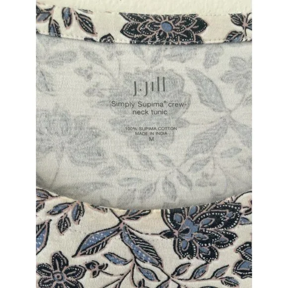 J. Jill Simply Supima Cotton tunic top medium floral 3/4 sleeve Boho casual - Picture 8 of 10